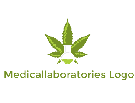 medical logo displaying laboratory flask with marijuana leaf