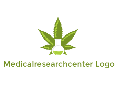 medical logo displaying laboratory flask with marijuana leaf