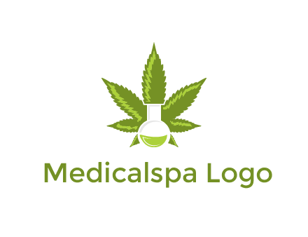 medical logo displaying laboratory flask with marijuana leaf