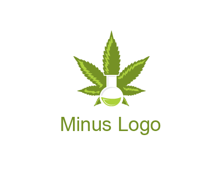 medical logo displaying laboratory flask with marijuana leaf