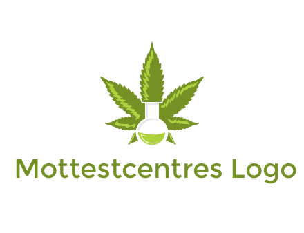 medical logo displaying laboratory flask with marijuana leaf