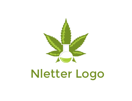 medical logo displaying laboratory flask with marijuana leaf