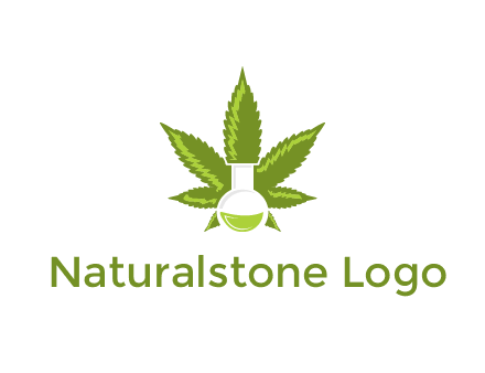 medical logo displaying laboratory flask with marijuana leaf