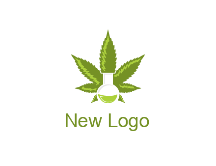 medical logo displaying laboratory flask with marijuana leaf