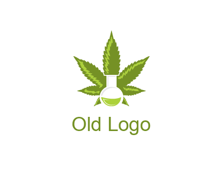 medical logo displaying laboratory flask with marijuana leaf