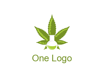 medical logo displaying laboratory flask with marijuana leaf