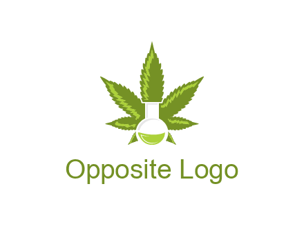 medical logo displaying laboratory flask with marijuana leaf