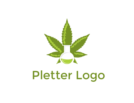 medical logo displaying laboratory flask with marijuana leaf