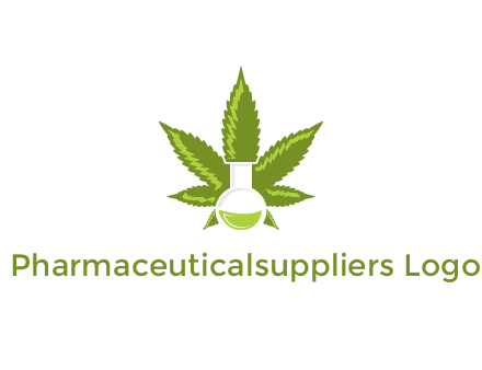 medical logo displaying laboratory flask with marijuana leaf