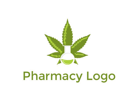 medical logo displaying laboratory flask with marijuana leaf