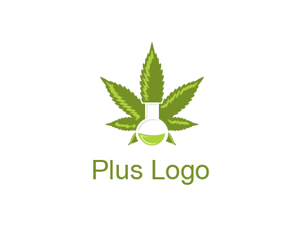 medical logo displaying laboratory flask with marijuana leaf