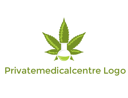 medical logo displaying laboratory flask with marijuana leaf