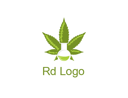 medical logo displaying laboratory flask with marijuana leaf