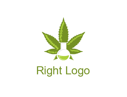 medical logo displaying laboratory flask with marijuana leaf