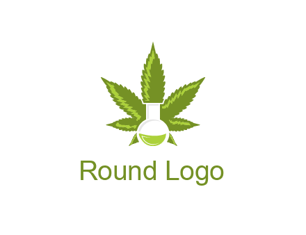 medical logo displaying laboratory flask with marijuana leaf