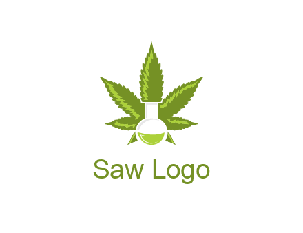 medical logo displaying laboratory flask with marijuana leaf