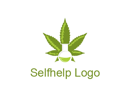 medical logo displaying laboratory flask with marijuana leaf