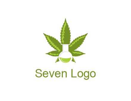 medical logo displaying laboratory flask with marijuana leaf