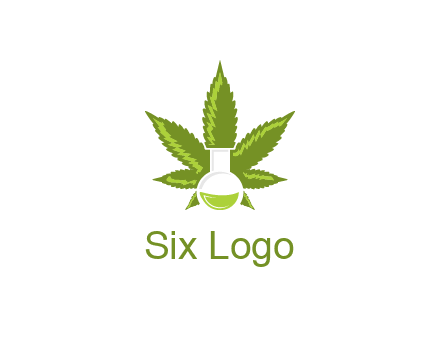 medical logo displaying laboratory flask with marijuana leaf