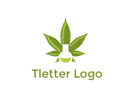 medical logo displaying laboratory flask with marijuana leaf