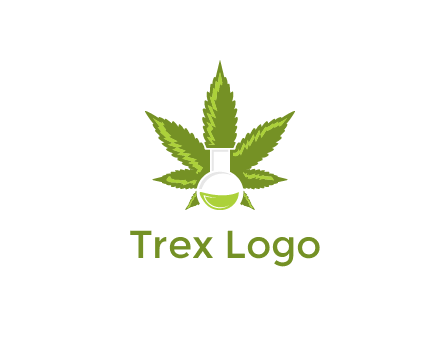 medical logo displaying laboratory flask with marijuana leaf