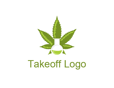 medical logo displaying laboratory flask with marijuana leaf