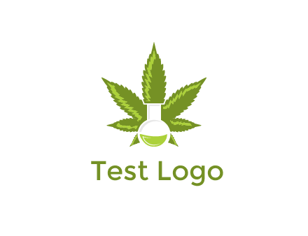 medical logo displaying laboratory flask with marijuana leaf
