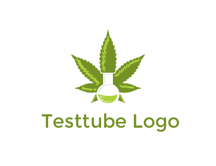 medical logo displaying laboratory flask with marijuana leaf