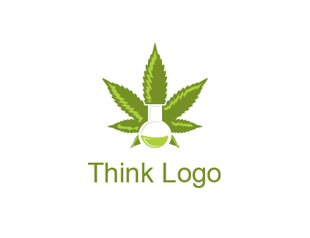 medical logo displaying laboratory flask with marijuana leaf