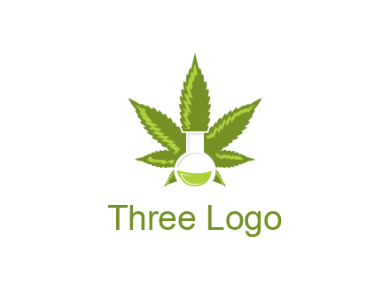 medical logo displaying laboratory flask with marijuana leaf