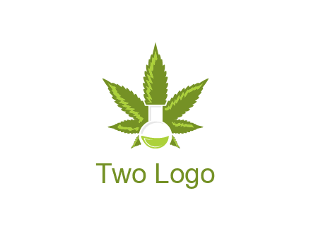 medical logo displaying laboratory flask with marijuana leaf