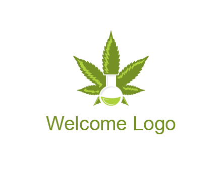 medical logo displaying laboratory flask with marijuana leaf