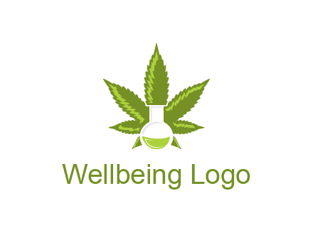 medical logo displaying laboratory flask with marijuana leaf