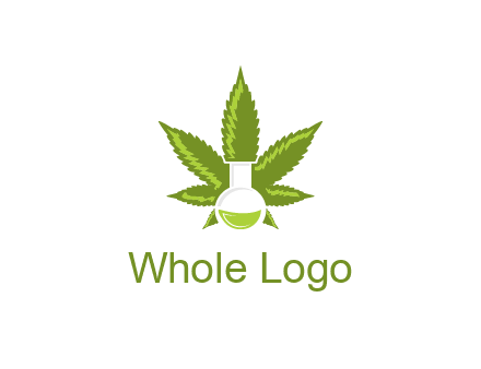 medical logo displaying laboratory flask with marijuana leaf