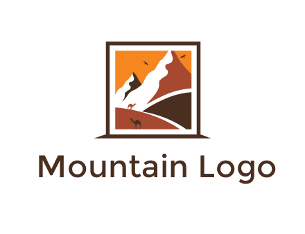 logo resembles a framed painting of the desert and mountains