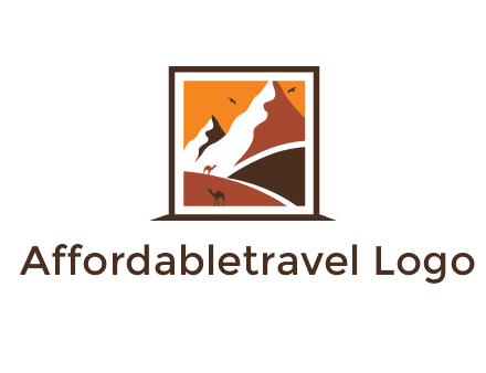 logo resembles a framed painting of the desert and mountains