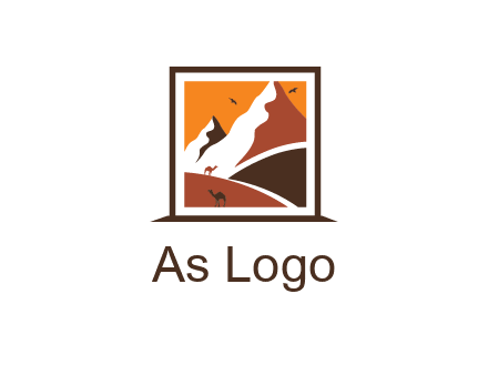 logo resembles a framed painting of the desert and mountains