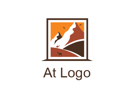 logo resembles a framed painting of the desert and mountains
