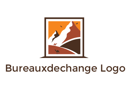 logo resembles a framed painting of the desert and mountains