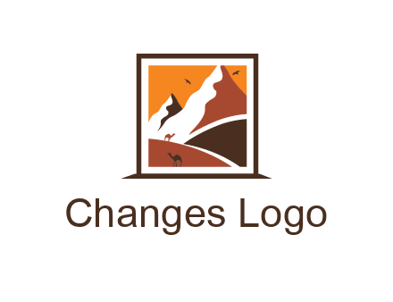logo resembles a framed painting of the desert and mountains