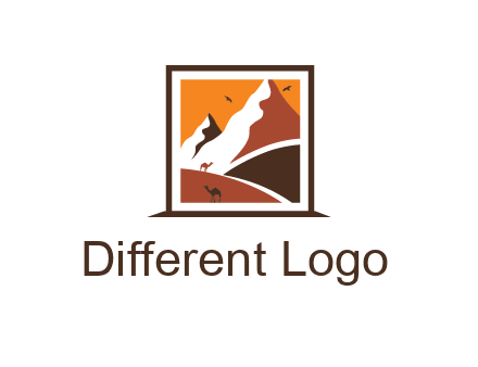 logo resembles a framed painting of the desert and mountains