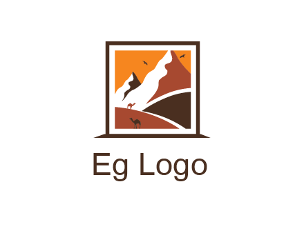 logo resembles a framed painting of the desert and mountains