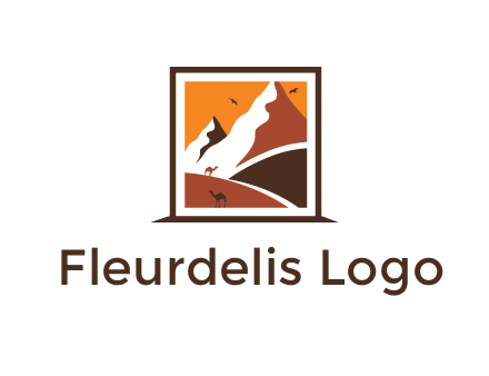 logo resembles a framed painting of the desert and mountains