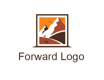 logo resembles a framed painting of the desert and mountains