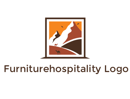 logo resembles a framed painting of the desert and mountains