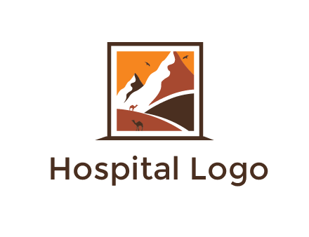 logo resembles a framed painting of the desert and mountains
