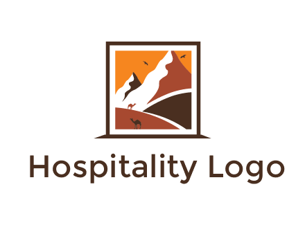 logo resembles a framed painting of the desert and mountains
