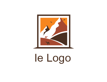 logo resembles a framed painting of the desert and mountains