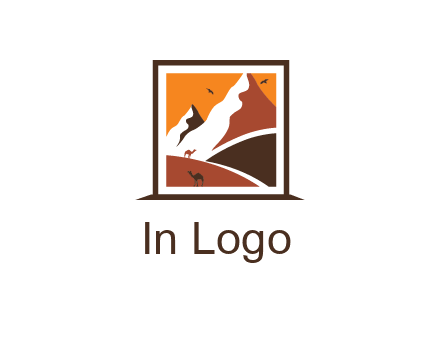 logo resembles a framed painting of the desert and mountains