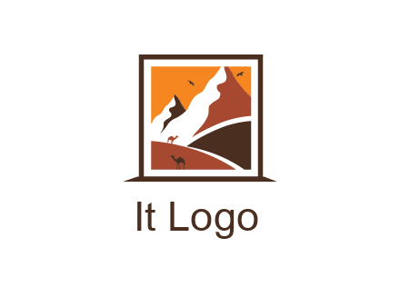 logo resembles a framed painting of the desert and mountains